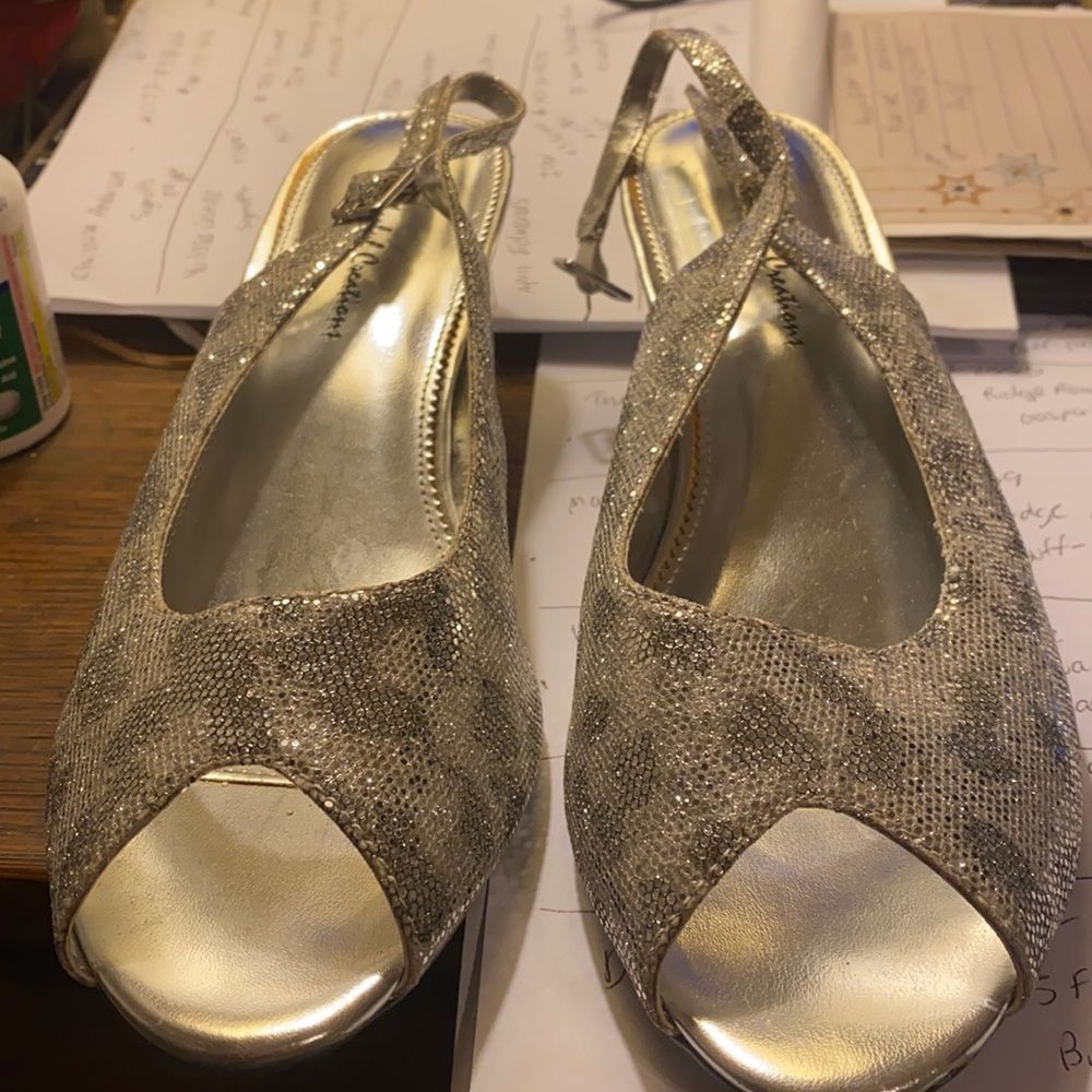 Colorful Creations silver sling backs sz. 8